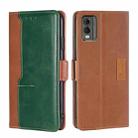 For Nokia C32 Contrast Color Side Buckle Leather Phone Case(Light Brown + Green) - 1