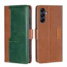 For Samsung Galaxy M14 5G Contrast Color Side Buckle Leather Phone Case(Light Brown + Green) - 1