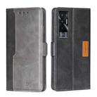 For Tecno Pova 5G Contrast Color Side Buckle Leather Phone Case(Black + Grey) - 1