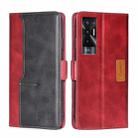 For Tecno Pova 5G Contrast Color Side Buckle Leather Phone Case(Red + Black) - 1