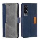 For Tecno Pova 5G Contrast Color Side Buckle Leather Phone Case(Blue + Grey) - 1