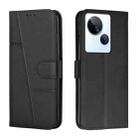 For Tecno Spark 10 5G Stitching Calf Texture Buckle Leather Phone Case(Black) - 1