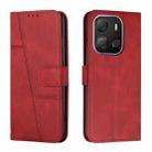 For Tecno Pop 7 Stitching Calf Texture Buckle Leather Phone Case(Red) - 1