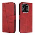 For Tecno Pop 7 Pro Stitching Calf Texture Buckle Leather Phone Case(Red) - 1