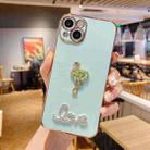 For iPhone 14 Pro Max Electroplated Rhinestone Flamingo Phone Case(Green) - 1