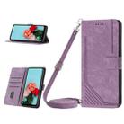 For Google Pixel 8 Skin Feel Stripe Pattern Leather Phone Case with Lanyard(Purple) - 1