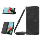 For Tecno Pop 7 Skin Feel Stripe Pattern Leather Phone Case with Lanyard(Black) - 1
