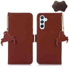 For Samsung Galaxy S23 FE 5G Genuine Leather Magnetic RFID Leather Phone Case(Coffee) - 1