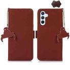 For Samsung Galaxy M34 5G Genuine Leather Magnetic RFID Leather Phone Case(Coffee) - 1