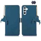 For Samsung Galaxy A15 Genuine Leather Magnetic RFID Leather Phone Case(Blue) - 1