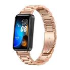 For Huawei Band 8 16mm Three Strains Metal Replacement Watch Band(Rose Gold) - 1