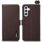 For Samsung Galaxy M54 5G KHAZNEH Side-Magnetic Litchi Genuine Leather RFID Phone Case(Brown) - 1