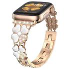 For Apple Watch Ultra 49mm Petal Metal Diamond Watch Band(Rose Gold+White) - 1