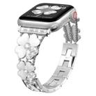 For Apple Watch 7 45mm Petal Metal Diamond Watch Band(Silver+White) - 1