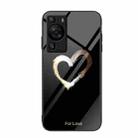 For Huawei P60 Colorful Painted Glass Phone Case(Black Love) - 1