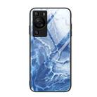 For Huawei P60 Marble Pattern Glass Protective Phone Case(Blue Ocean) - 1