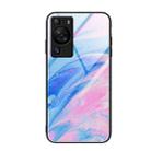 For Huawei P60 Marble Pattern Glass Protective Phone Case(Pink) - 1