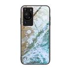 For Huawei P60 Marble Pattern Glass Protective Phone Case(Beach) - 1