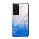 For Huawei P60 Marble Pattern Glass Protective Phone Case(Ocean Waves) - 1
