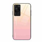 For Huawei P60 Gradient Color Glass Phone Case(Yellow Pink) - 1