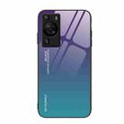 For Huawei P60 Gradient Color Glass Phone Case(Aurora Blue) - 1