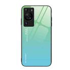 For Huawei P60 Gradient Color Glass Phone Case(Green Cyan) - 1