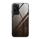 For Huawei P60 Wood Grain Glass Phone Case(Black) - 1