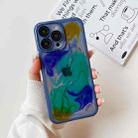 For iPhone 14 Pro Max Oil Painting Electroplating TPU Phone Case(Blue) - 1