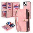 For iPhone 14 Zipper Wallet Detachable MagSafe Leather Phone Case(Pink) - 1