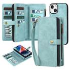 For iPhone 14 Plus Zipper Wallet Magnetic Detachable Leather Phone Case(Blue) - 1