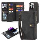 For iPhone 14 Pro Max Zipper Wallet Magnetic Detachable Leather Phone Case(Black) - 1