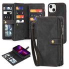 For iPhone 13 Zipper Wallet Magnetic Detachable Leather Phone Case(Black) - 1