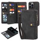 For iPhone 12 Pro Max Zipper Wallet Detachable MagSafe Leather Phone Case(Black) - 1