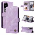 For OPPO Reno10 Skin Feel Life Tree Metal Button Leather Phone Case(Purple) - 1