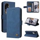 For OPPO Reno10 Skin Feel Life Tree Metal Button Leather Phone Case(Blue) - 1