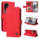 For OPPO Reno10 Pro Skin Feel Life Tree Metal Button Leather Phone Case(Red) - 1