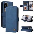 For OPPO Reno10 Pro Skin Feel Life Tree Metal Button Leather Phone Case(Blue) - 1