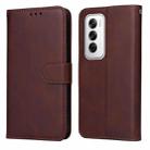 For OPPO Reno12 5G Global Classic Calf Texture Flip Leather Phone Case(Brown) - 1