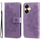 For Realme C55 7-petal Flowers Embossing Leather Phone Case(Light Purple) - 1