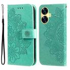For Realme C55 7-petal Flowers Embossing Leather Phone Case(Green) - 1