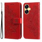 For Realme C55 7-petal Flowers Embossing Leather Phone Case(Red) - 1