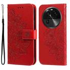 For OPPO Find X6 7-petal Flowers Embossing Leather Phone Case(Red) - 1