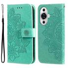 For Huawei nova 11 Pro 7-petal Flowers Embossing Leather Phone Case(Green) - 1