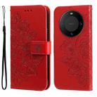 For Huawei Mate 60 Pro 7-petal Flowers Embossing Leather Phone Case(Red) - 1