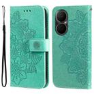 For Huawei Enjoy 80 Seven-petal Flowers Embossing Leather Phone Case(Green) - 1