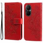 For Huawei Enjoy 80 Seven-petal Flowers Embossing Leather Phone Case(Red) - 1