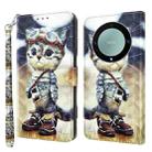 For Honor Magic5 Lite 3D Painted Pattern Leather Phone Case(Naughty Cat) - 1