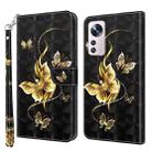 For Xiaomi 12 3D Painted Pattern Leather Phone Case(Golden Butterfly) - 1