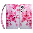 For Xiaomi 12 3D Painted Pattern Leather Phone Case(Red Flower) - 1