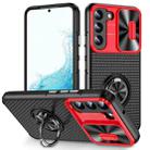 For Samsung Galaxy S22 5G Sliding Camshield Armor Phone Case with Ring Holder(Red Black) - 1